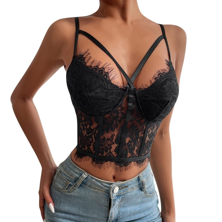 Women Lace Bra Slim Fit See-through Eyelash Bralet Crop Top