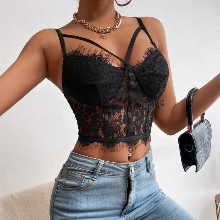 Women Lace Bra Slim Fit See-through Eyelash Bralet Crop Top