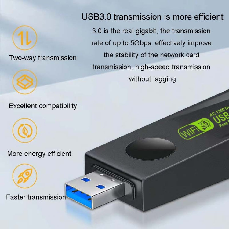 1300Mbps Wireless Network Card Gigabit Dual Band 5G Driverless Computer USB Network Card