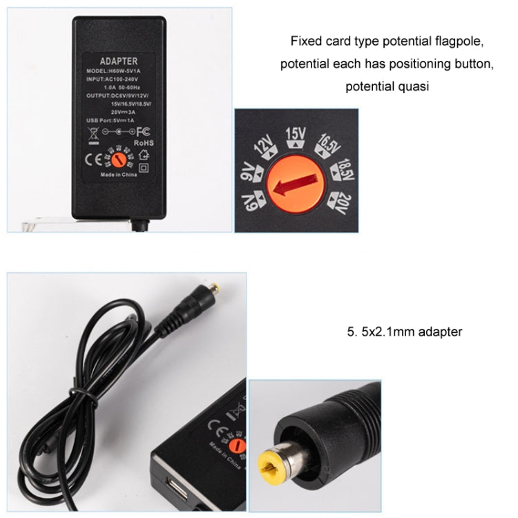 65W 6-20V Adjustable 3A DC Power Adapter Charger My Store