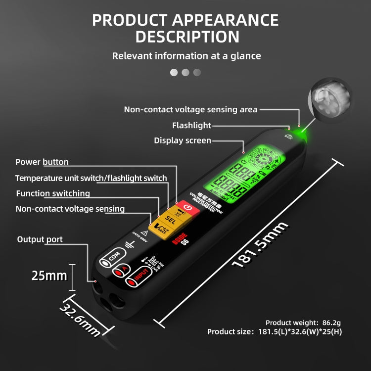 BSIDE S6 Smart Digital Multimeter Current Test Pen Capacitance Temperature Voltage Detector Reluova