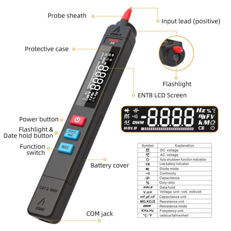 BSIDE Z5 Smart Pen Multimeter Backlight LCD 6000 Counts Auto Voltage Detector Reluova