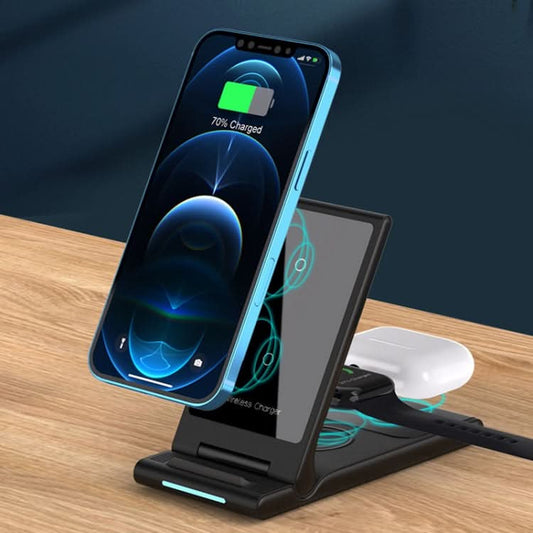 15W 3-in-1 Foldable Portable Multifunctional Stand Wireless Charger