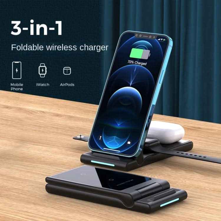 15W 3-in-1 Foldable Portable Multifunctional Stand Wireless Charger