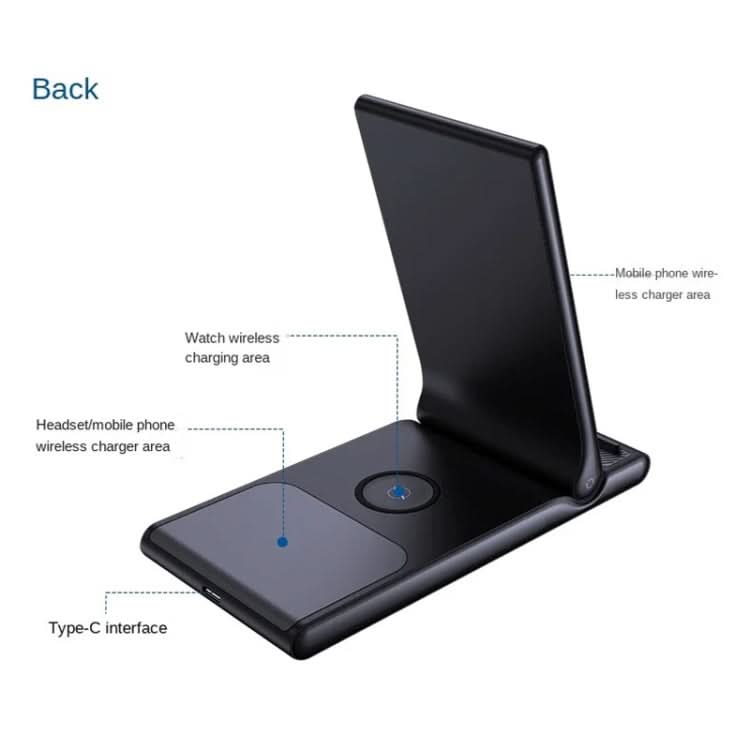 15W 3-in-1 Foldable Portable Multifunctional Stand Wireless Charger