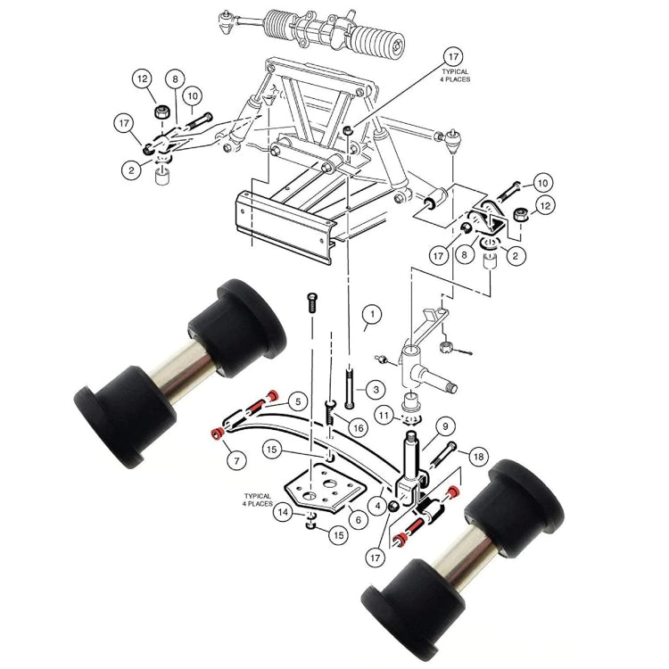 Golf Cart Front And Rear Steel Plate Rubber Sleeve Iron Sleeve Kit Leaf Spring Bushings