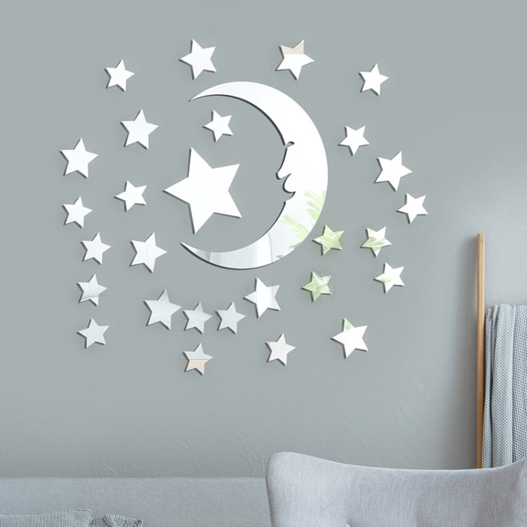 29pcs /Set Acrylic Stars And Moon Stereoscopic Mirror Wall Stickers Self-Adhesive Bedroom Background Wall Decoration My Store