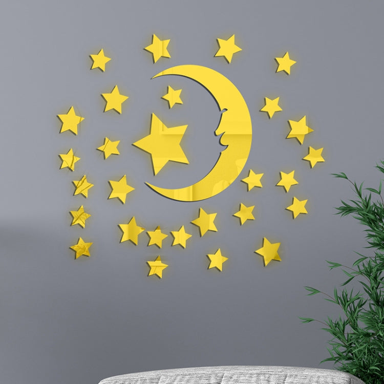 29pcs /Set Acrylic Stars And Moon Stereoscopic Mirror Wall Stickers Self-Adhesive Bedroom Background Wall Decoration My Store