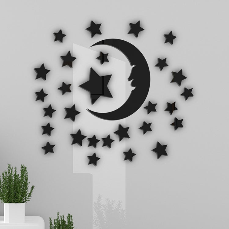 29pcs /Set Acrylic Stars And Moon Stereoscopic Mirror Wall Stickers Self-Adhesive Bedroom Background Wall Decoration My Store