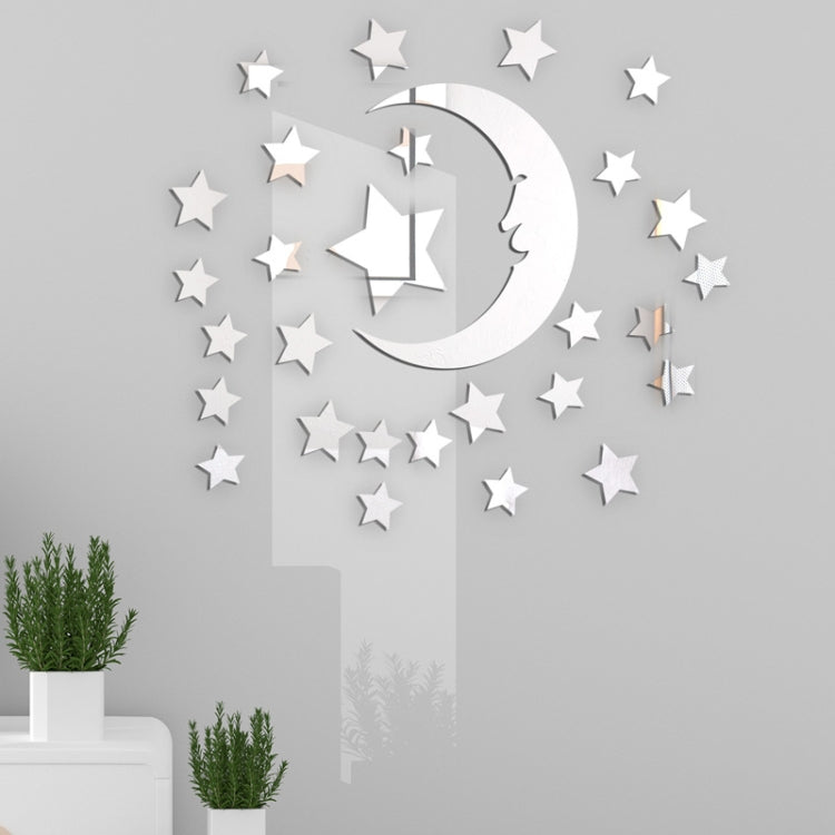 29pcs /Set Acrylic Stars And Moon Stereoscopic Mirror Wall Stickers Self-Adhesive Bedroom Background Wall Decoration My Store