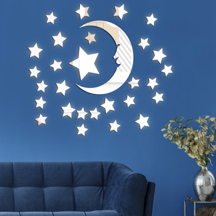 29pcs /Set Acrylic Stars And Moon Stereoscopic Mirror Wall Stickers Self-Adhesive Bedroom Background Wall Decoration My Store