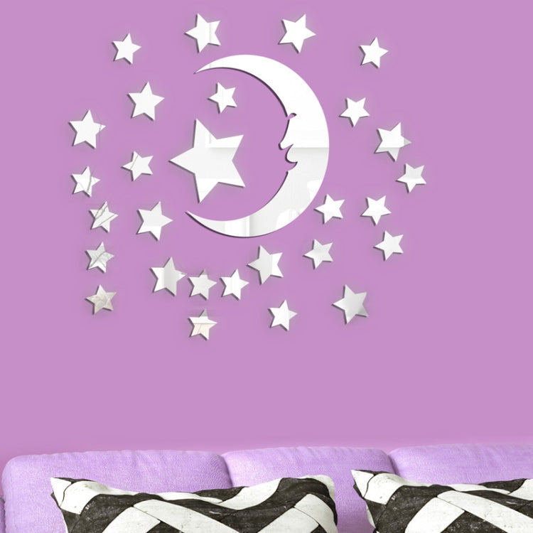 29pcs /Set Acrylic Stars And Moon Stereoscopic Mirror Wall Stickers Self-Adhesive Bedroom Background Wall Decoration My Store