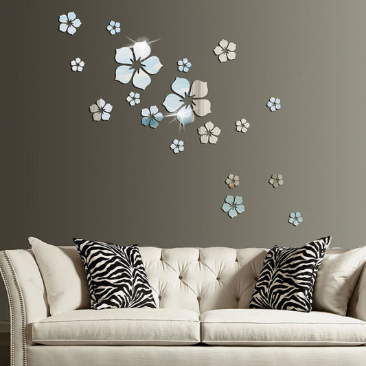 18pcs /Set Acrylic Cherry Blossom Mirror Wall Sticker Living Room Bedroom Background Wall Decoration