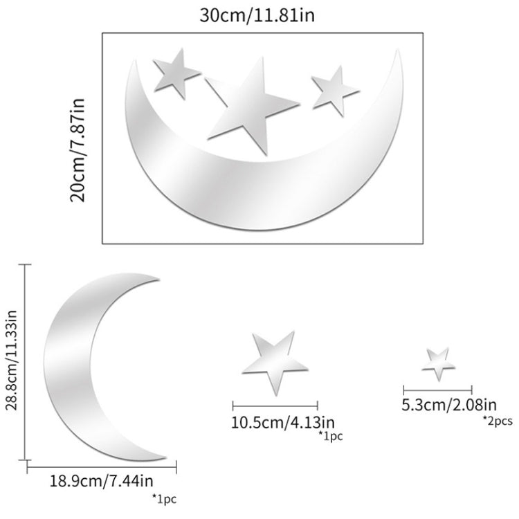 4pcs /Set Acrylic Moon Stars Mirror Wall Sticker Home Decoration Soft Mirror My Store