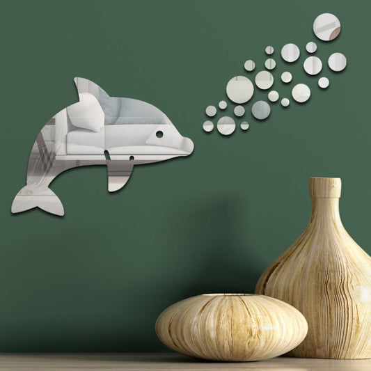 22pcs /Set Acrylic Dolphin Spitting Bubbles Mirror Wall Sticker Home Decoration Soft Mirror