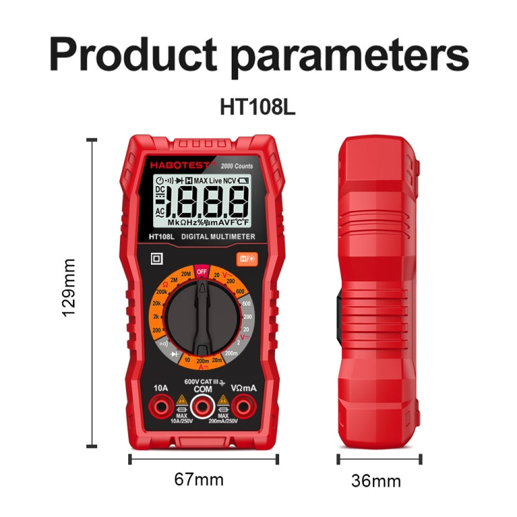 HT108L 600V 10A LCD Digital Multimeter DC Voltage Diode Frequency Multitester Current Tester Reluova