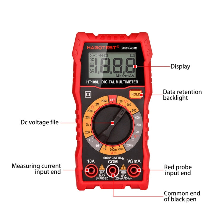 HT108L 600V 10A LCD Digital Multimeter DC Voltage Diode Frequency Multitester Current Tester Reluova