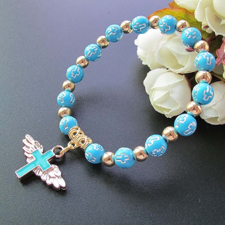 Gold Stamped Acrylic Angel Cross Bead Bracelet My Store