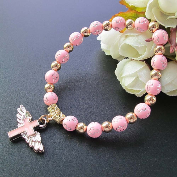 Gold Stamped Acrylic Angel Cross Bead Bracelet My Store