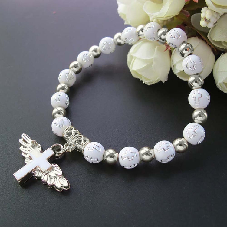 Gold Stamped Acrylic Angel Cross Bead Bracelet My Store