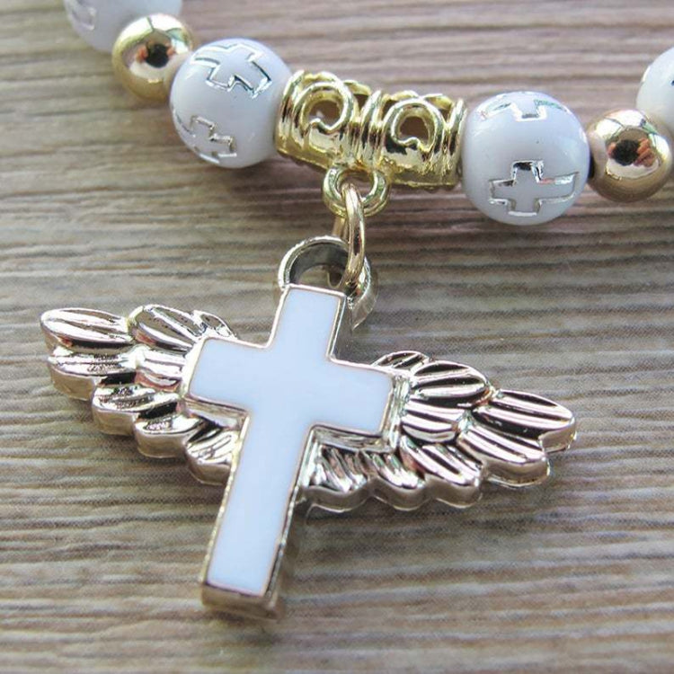 Gold Stamped Acrylic Angel Cross Bead Bracelet My Store