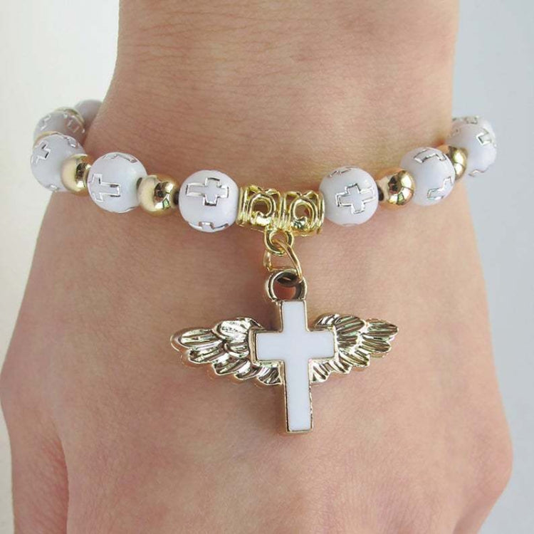 Gold Stamped Acrylic Angel Cross Bead Bracelet My Store