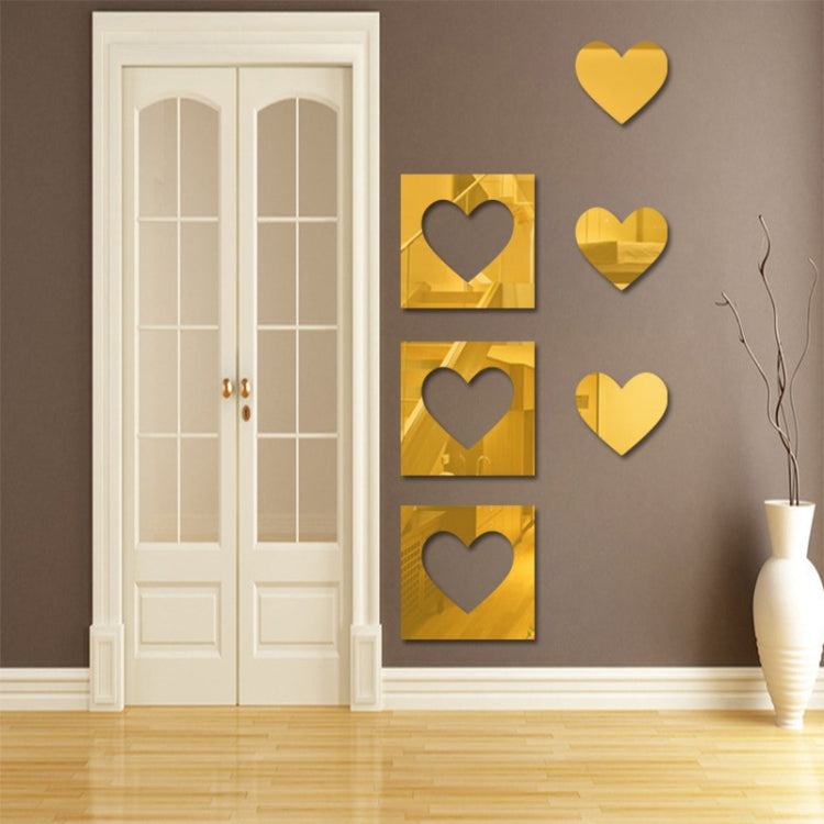 6pcs /Set Acrylic Heart Combination Mirror Stereo Wall Stickers Home Decoration Soft Mirror My Store