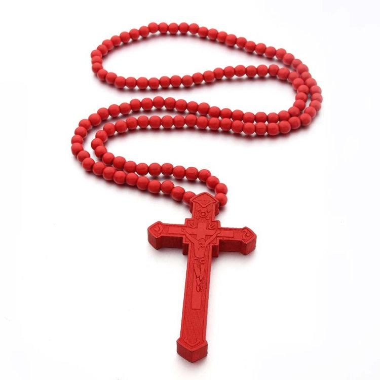 Cross Laser Engraved Wooden Bead Necklace My Store