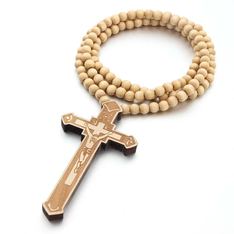 Cross Laser Engraved Wooden Bead Necklace My Store