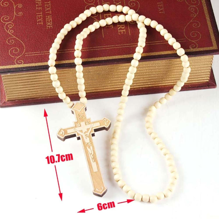 Cross Laser Engraved Wooden Bead Necklace My Store