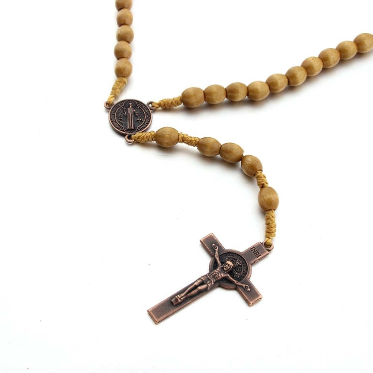 Wooden Beads Handmade Wire Vintage Cross Necklace