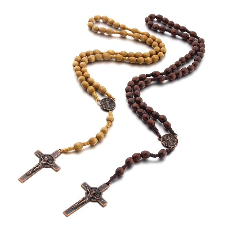 Wooden Beads Handmade Wire Vintage Cross Necklace