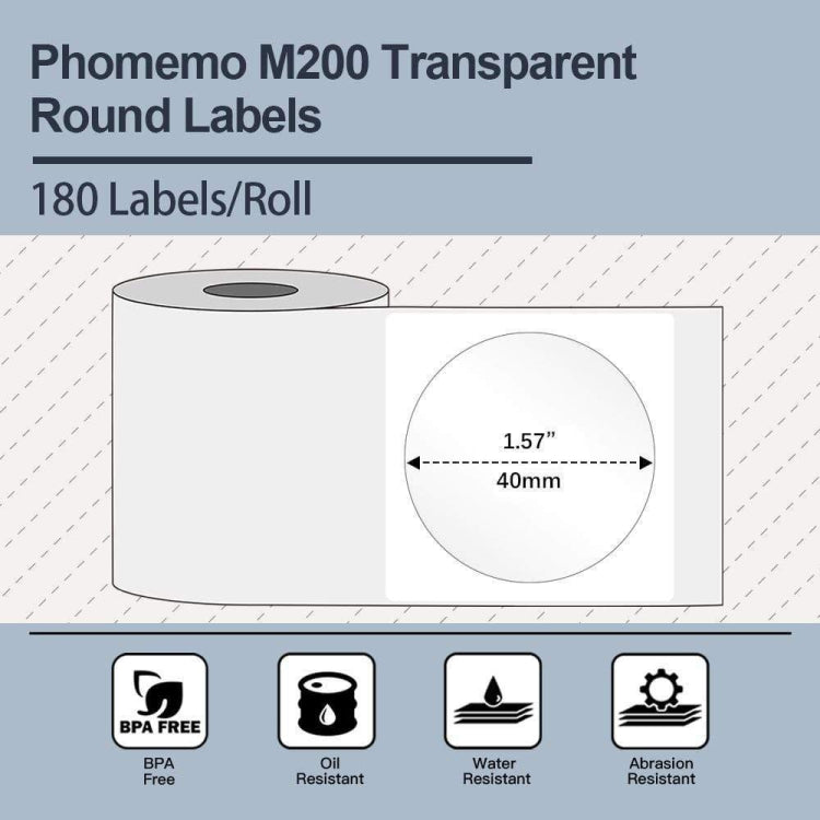 For Phomemo M110 / M200 180pcs /Roll 40x40mm Circular Transparent Self-Adhesive Tag Reluova