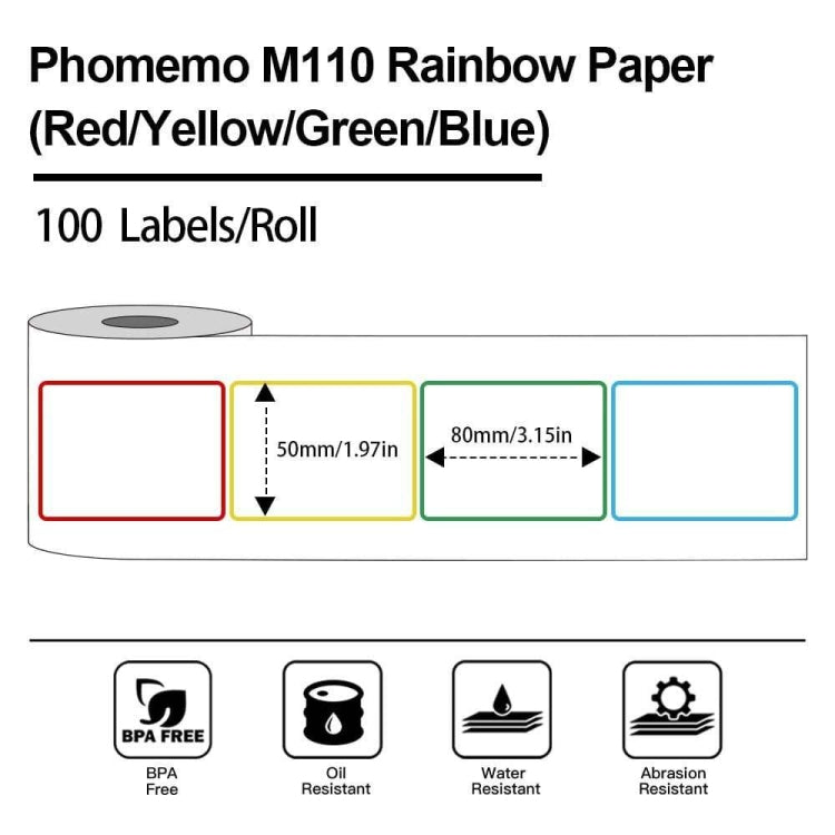 For Phomemo M110 / M200 100pcs /Roll 50x80mm Rainbow Frame White Self-Sticking Tag Reluova