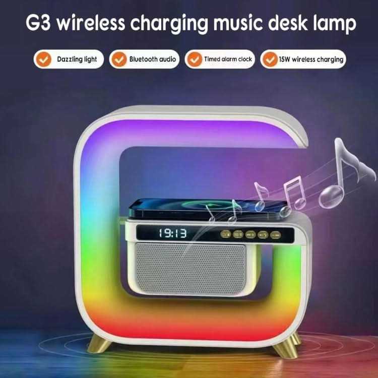 G3 5 In 1 Wireless Charger Bluetooth Speaker Clock With RGB LED Atmosphere Smart Light