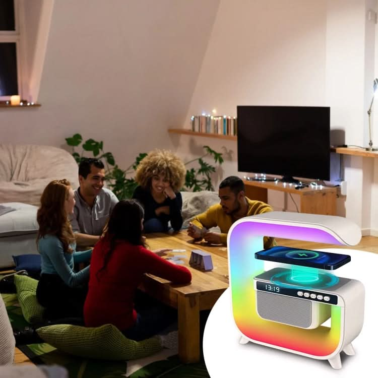 G3 5 In 1 Wireless Charger Bluetooth Speaker Clock With RGB LED Atmosphere Smart Light