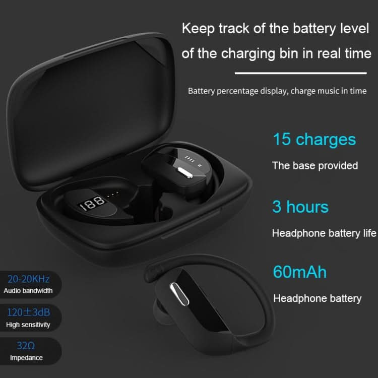 TWS Ear-mounted Noise Reduction LED Dual-battery Display Bluetooth Earphones