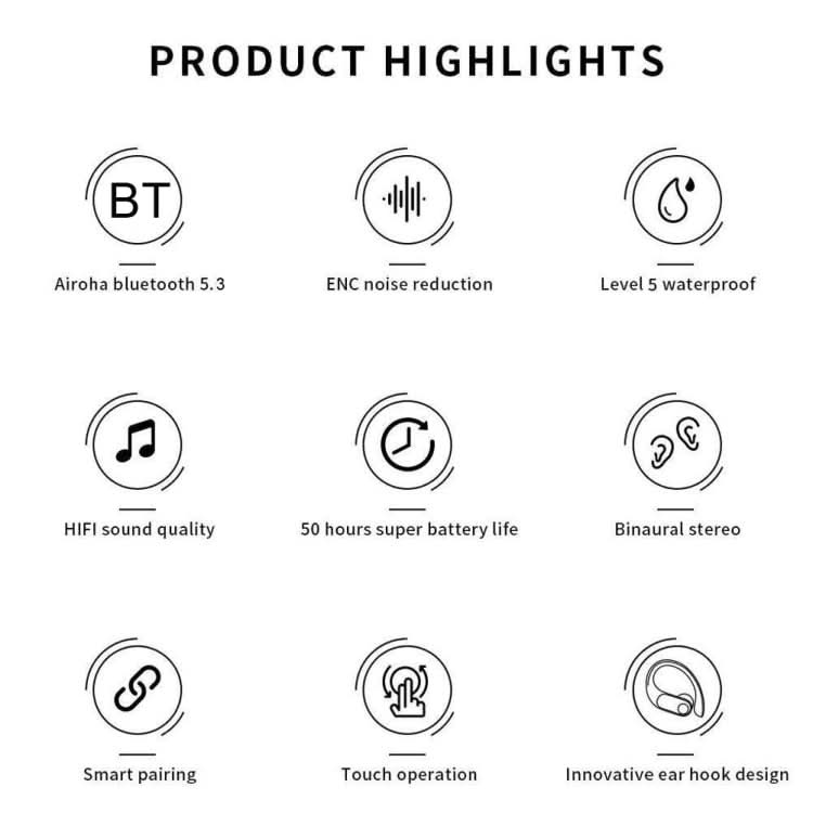 LED Power Digital Display Ear-mounted Sports Waterproof Wireless Bluetooth Earphones