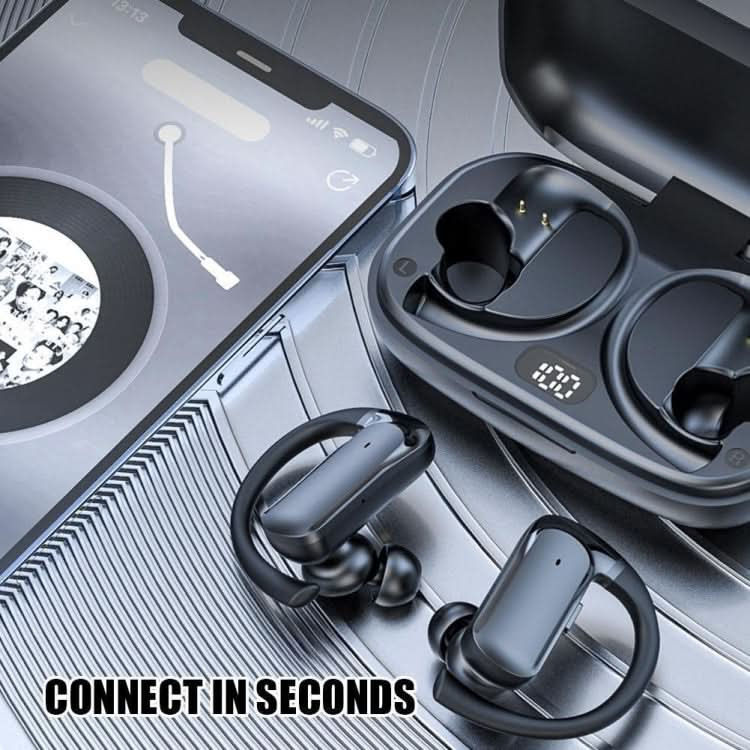 LED Power Digital Display Ear-mounted Sports Waterproof Wireless Bluetooth Earphones