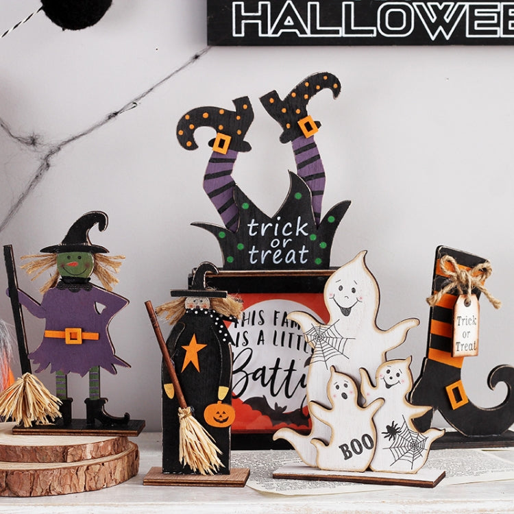 Halloween Decorations Witch Ghost Painted Wooden Ornament Party Decorative Props