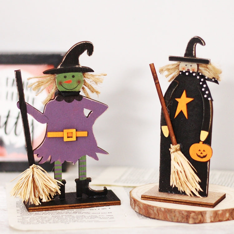 Halloween Decorations Witch Ghost Painted Wooden Ornament Party Decorative Props My Store