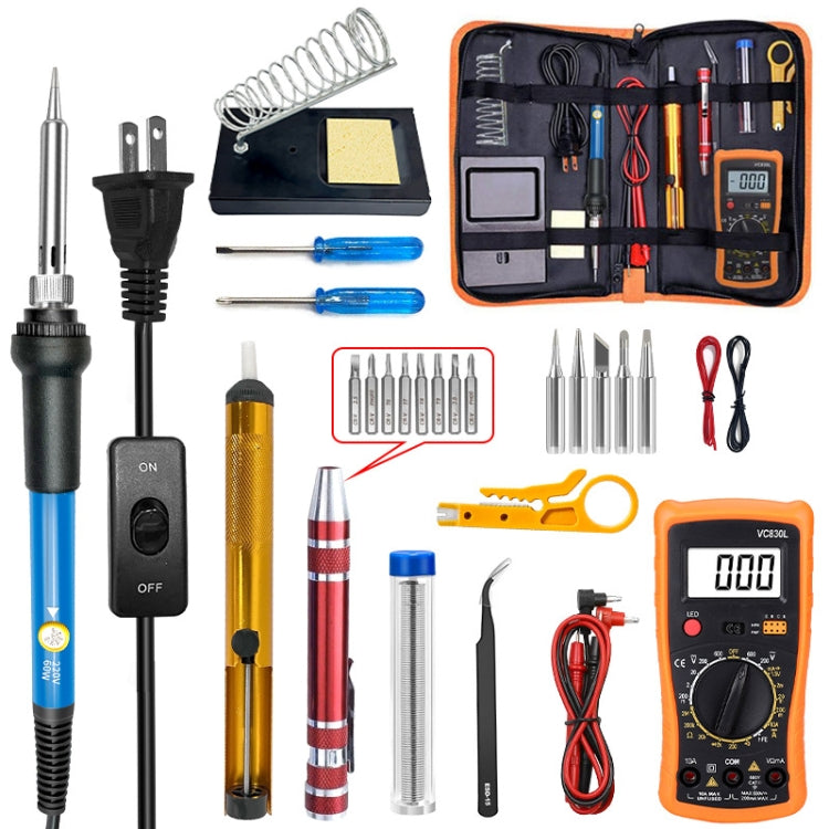 60W Adjustable Temperature Soldering Iron Set with VC830L Digital Multimeter