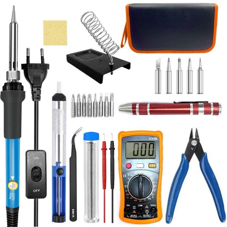 60W Adjustable Temperature Soldering Iron Set with VC830L Digital Multimeter-Reluova