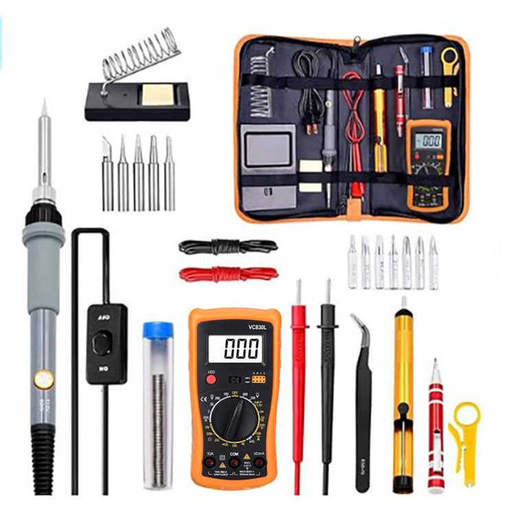 60W Adjustable Temperature Soldering Iron Set with VC830L Digital Multimeter-Reluova