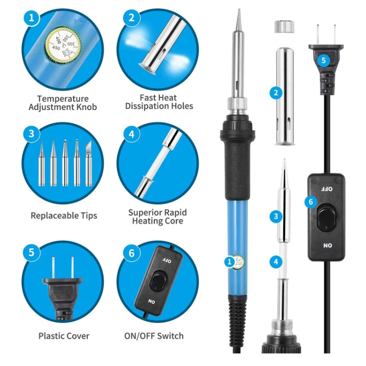 60W Adjustable Temperature Soldering Iron Set with VC830L Digital Multimeter-Reluova