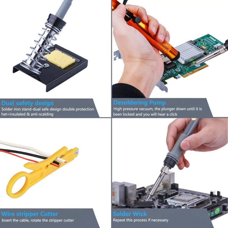 60W Adjustable Temperature Soldering Iron Set with VC830L Digital Multimeter-Reluova