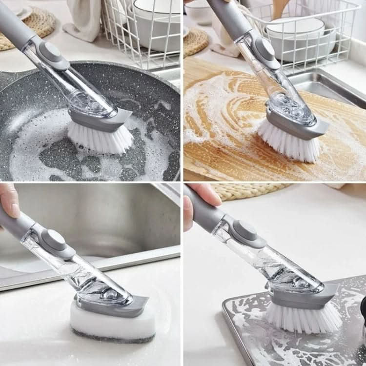 Kitchen Long Handle Automatic Liquid Filling Non-Stick Pan Scrubber Brush Cleaning Brush Reluova