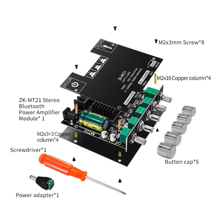 ZK-MT21 50W x 2+100W 2.1 Channel Bluetooth Digital Amplifier Module Reluova