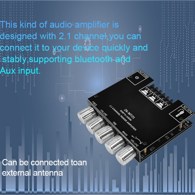 ZK-MT21 50W x 2+100W 2.1 Channel Bluetooth Digital Amplifier Module Reluova