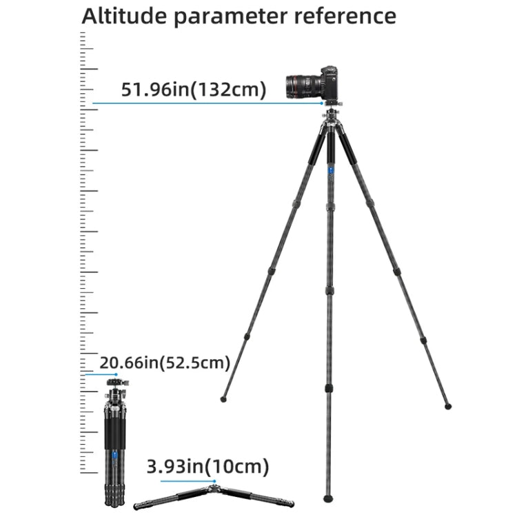 Carbon Fiber Portable Folding Tripod SLR Camera Low Gravity Center Gimbal Photography Bracket